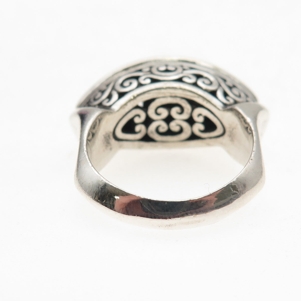925 Sterling Silver Vintage Modernist Scroll Oxidized Ring Size 8.25
