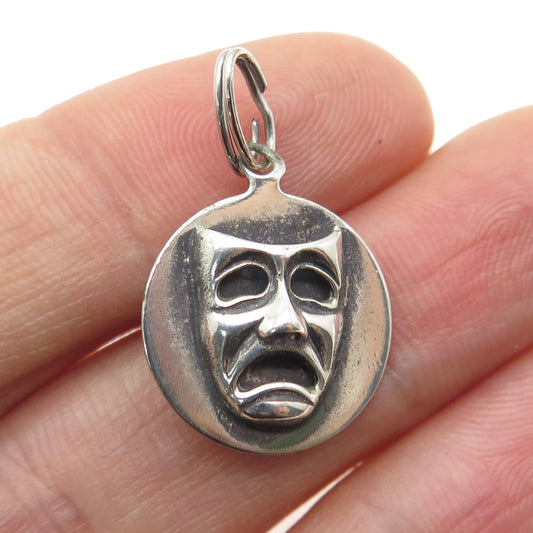 925 Sterling Silver Vintage Sock & Buskin Tragedy Comedy Masks Charm Pendant