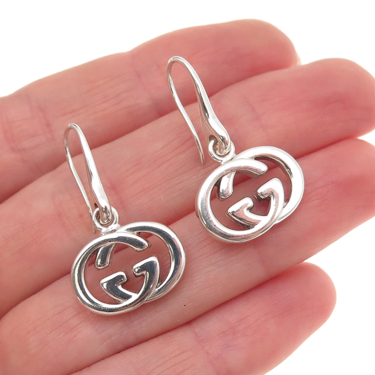Gucci 925 Sterling Silver Vintage Interlocking G Dangle Earrings