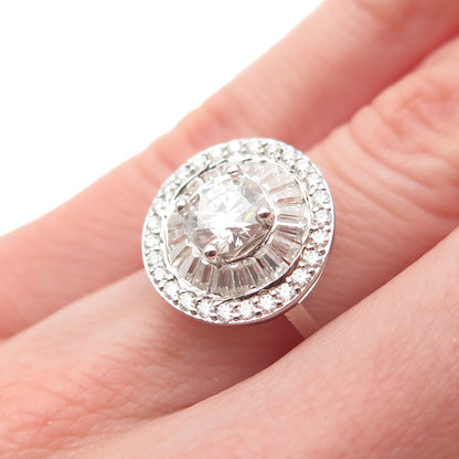 D'JOY Sterling Silver Real Round & Tapered Baguette-Cut Moissanite Ring Size 5