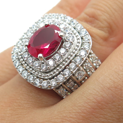 925 Sterling Silver Oval-Cut Lab-Created Ruby & Round-Cut C Z Ring Size 7