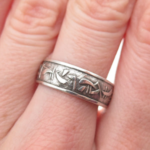 925 Sterling Silver Vintage Japanese Scroll Adjustable Cuff Ring Size 8.75