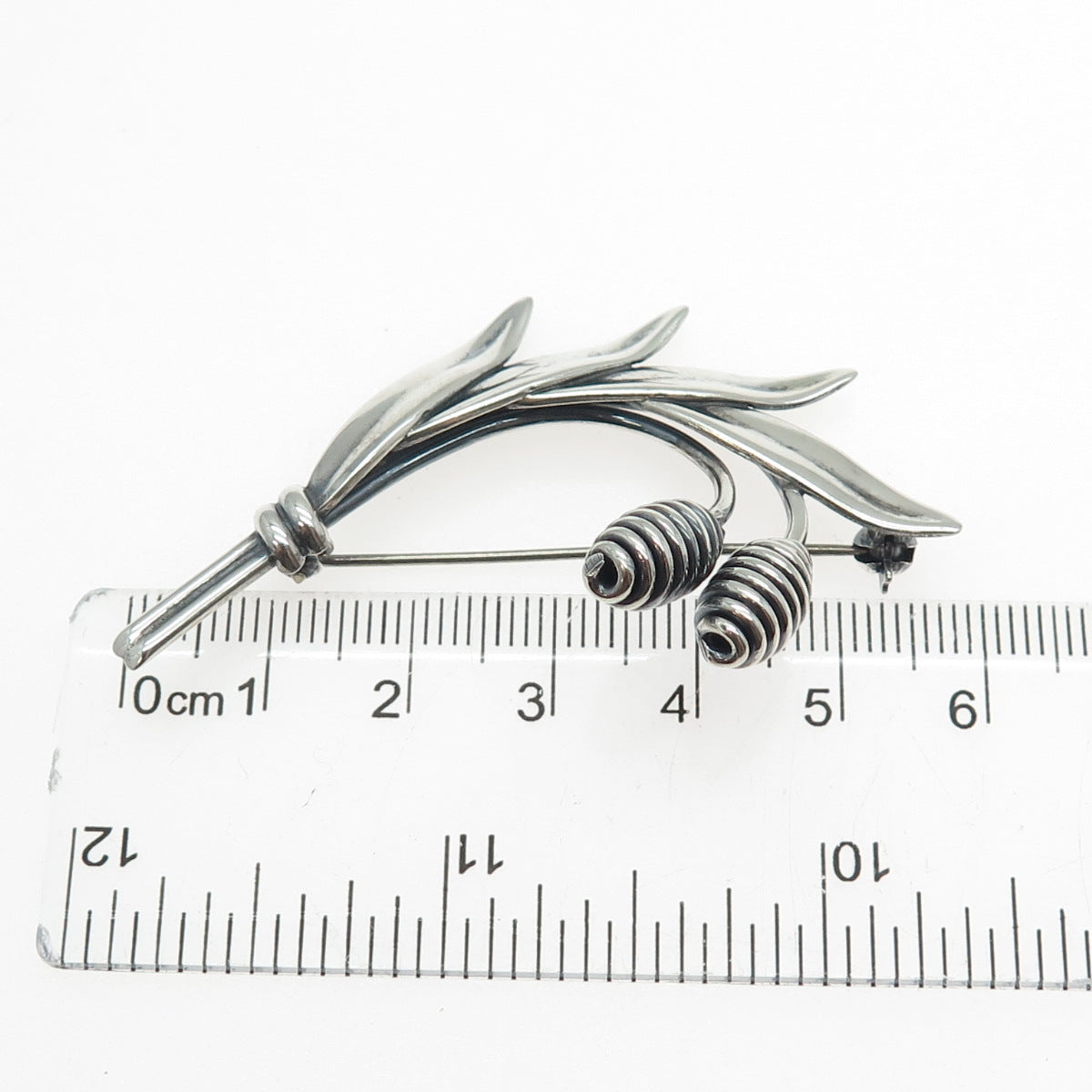 A&K Aarre & Krogh Sterling Silver Vintage Modernist Floral Oxidized Pin Brooch