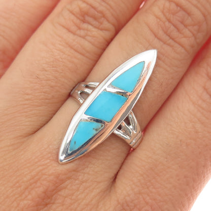 Old Pawn 925 Sterling Silver Vintage Southwestern Turquoise Ring Size 8.25