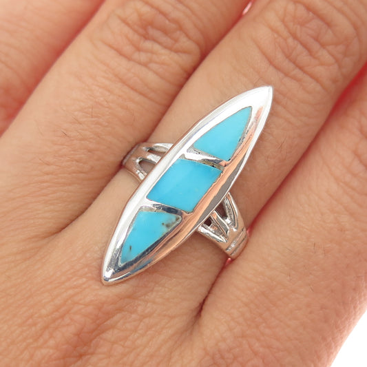 Old Pawn 925 Sterling Silver Vintage Southwestern Turquoise Ring Size 8.25