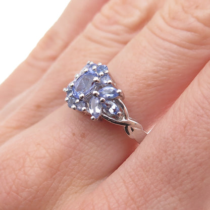 Chuck Clemency 925 Sterling Silver Real Multi-Cut Tanzanite Floral Ring Size 8