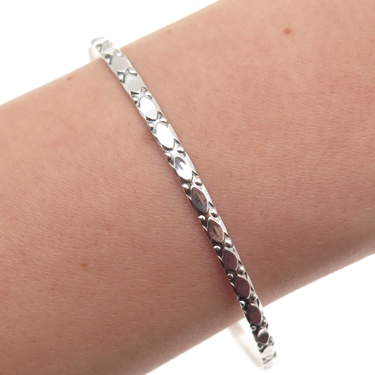 BEAU 925 Sterling Silver Vintage Ornate Oxidized Stackable Bangle Bracelet 7.75"