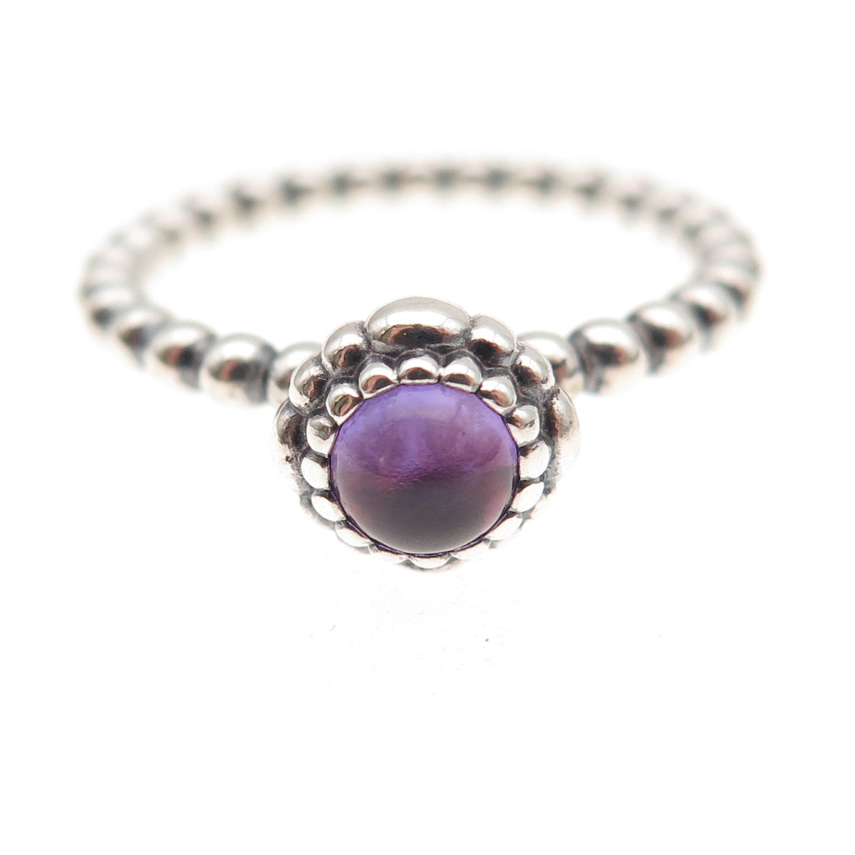 Pandora 925 Sterling Silver Real Amethyst February Birthday Blooms Ring Size 8.5