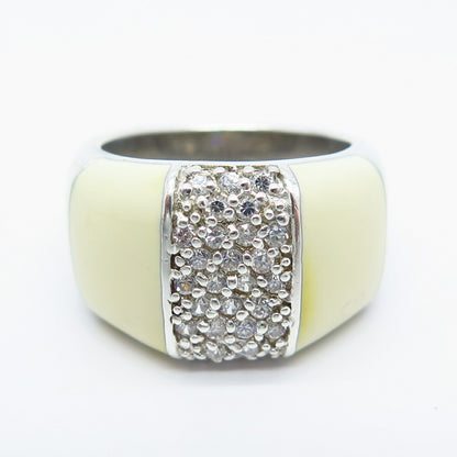 925 Sterling Silver White Onyx Imitation & C Z Ring Size 7.25