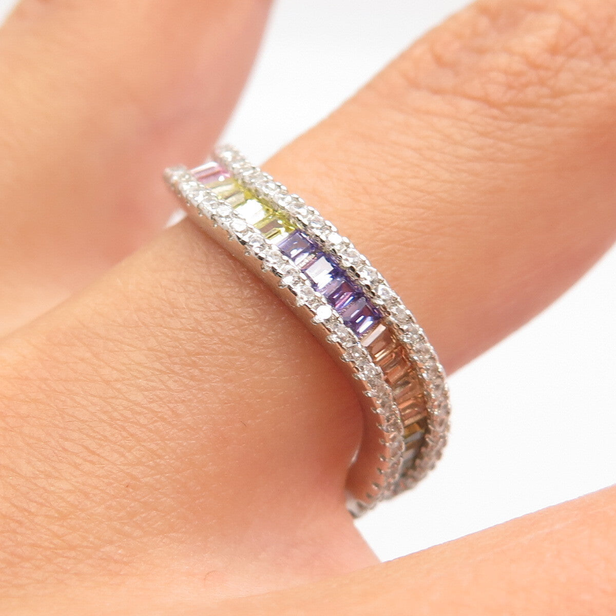 925 Sterling Silver Multi-Color C Z Wavy Ring Size 7.5