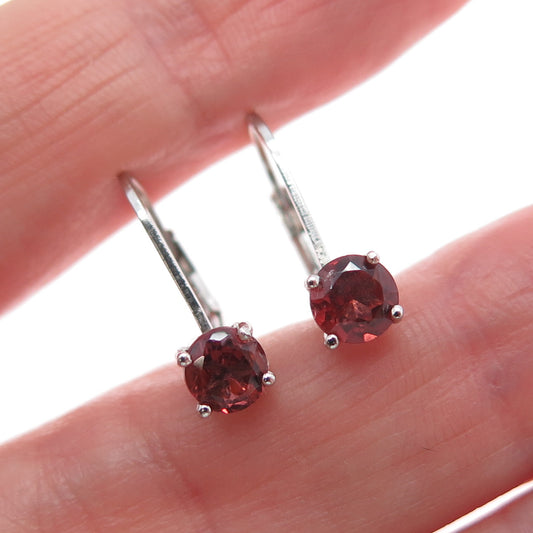 925 Sterling Silver Vintage Real Round-Cut Red Garnet Earrings