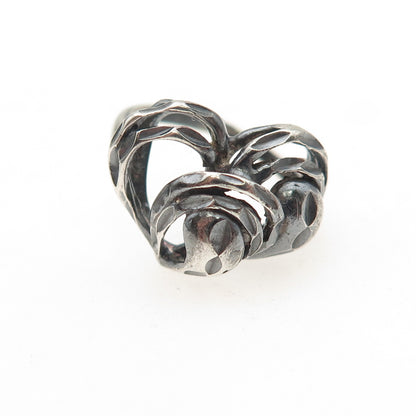 925 Sterling Silver Vintage Modernist Heart Oxidized Ring Size 4.75