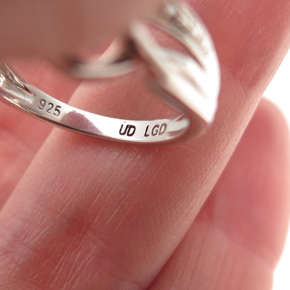 925 Sterling Silver Real Round-Cut Diamond Twisted Ring Size 6