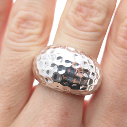 925 Sterling Silver Vintage Modernist Hammered Finish Dome Ring Size 6