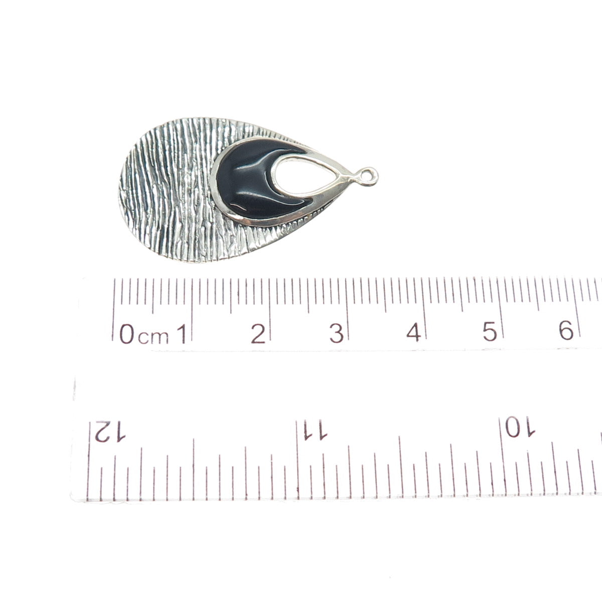 CFJ Collins Fine 925 Sterling Silver Vintage Enamel Modernist Teardrop Pendant