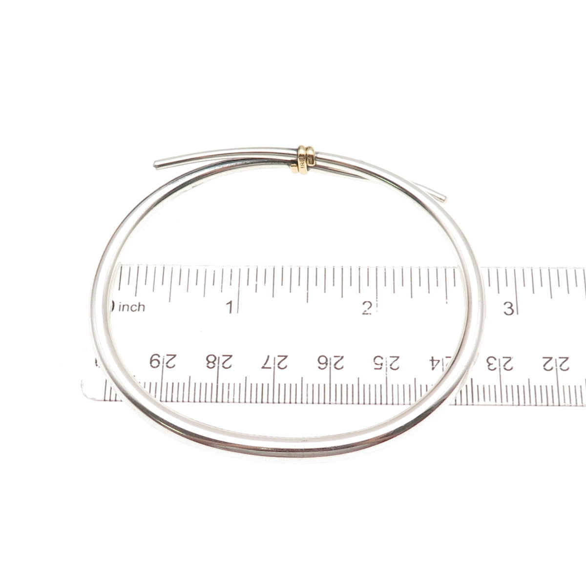 Ed Levin 925 Sterling Silver 18K Gold Vintage Modernist Bangle Bracelet 7.5"