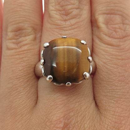 AIL Aluma 925 Sterling Silver Vintage Real Tiger Eye Modernist Ring Size 7.75