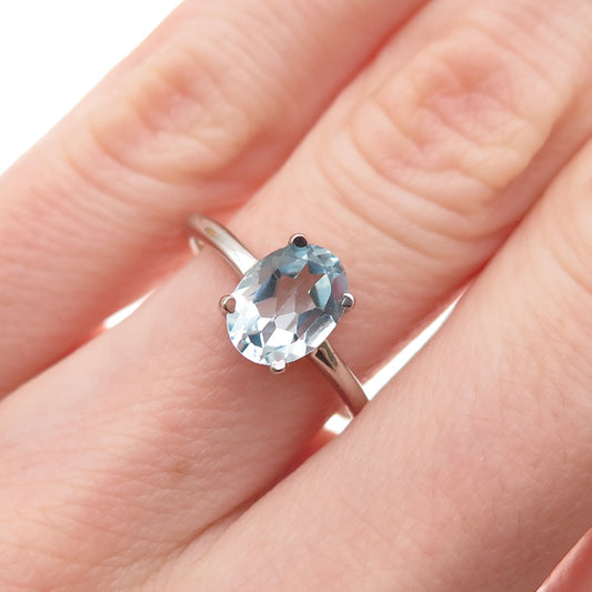 Dazzlers 925 Sterling Silver Real Oval-Cut Blue Topaz Ring Size 6