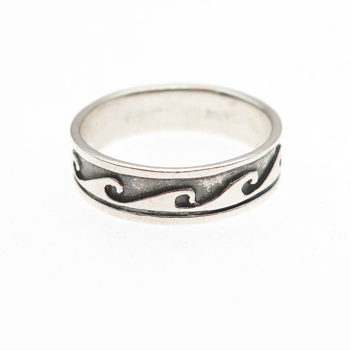 925 Sterling Silver Vintage Wave Oxidized Band Ring Size 7.25