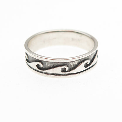 925 Sterling Silver Vintage Wave Oxidized Band Ring Size 7.25