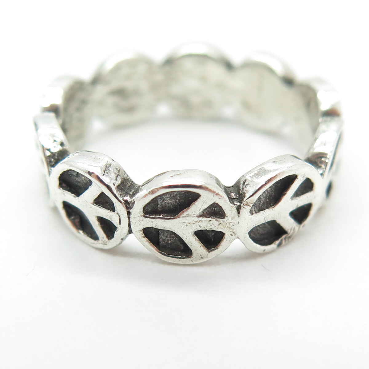 925 Sterling Silver Vintage Peace Symbol Oxidized Ring Size 8.25