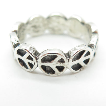 925 Sterling Silver Vintage Peace Symbol Oxidized Ring Size 8.25
