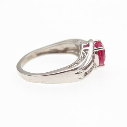 Chuck Clemency 925 Sterling Lab-Created Ruby & White Topaz Heart Ring Size 6.75