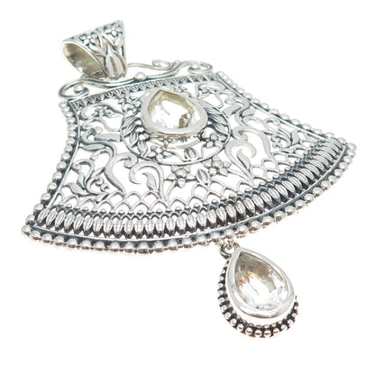 ARYA 925 Sterling Silver Vintage Pear-Cut C Z Floral Bell Modernist Pendant