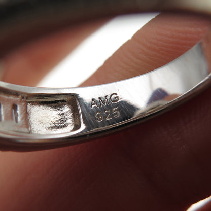 925 Sterling Silver Princess Emerald & Round-Cut C Z Engagement Ring Size 6