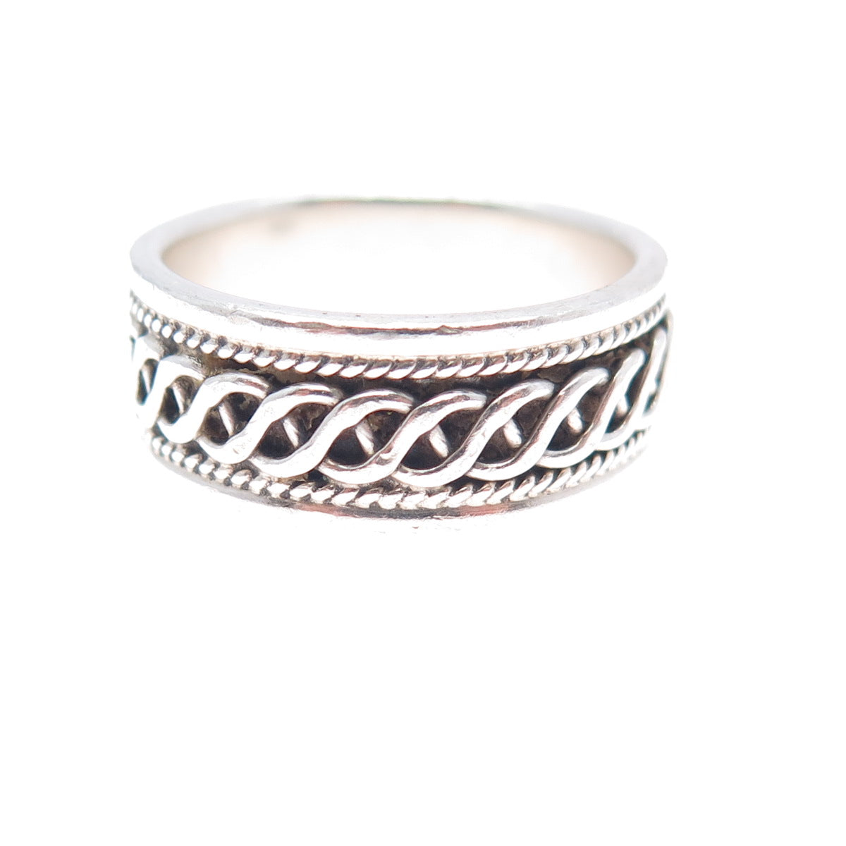 925 Sterling Silver Vintage Braided Oxidized Band Ring Size 8.75