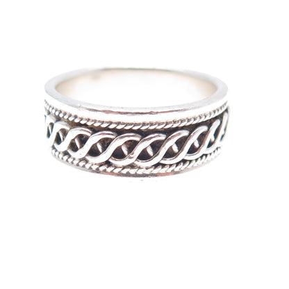 925 Sterling Silver Vintage Braided Oxidized Band Ring Size 8.75