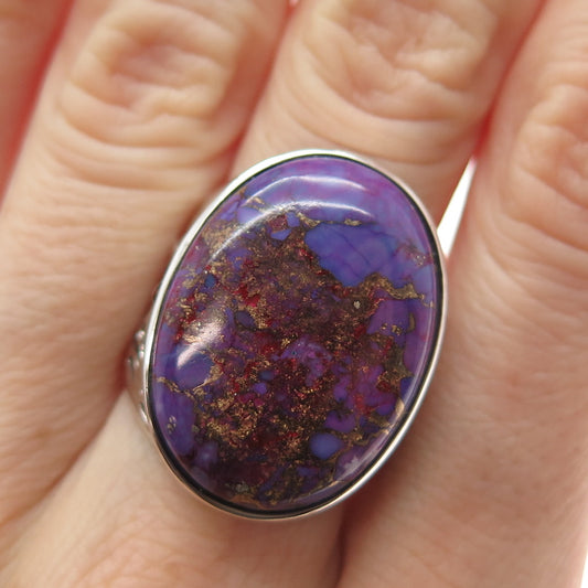 925 Sterling Silver Vintage Real Cabochon Mohave Purple Turquoise Ring Size 9.75