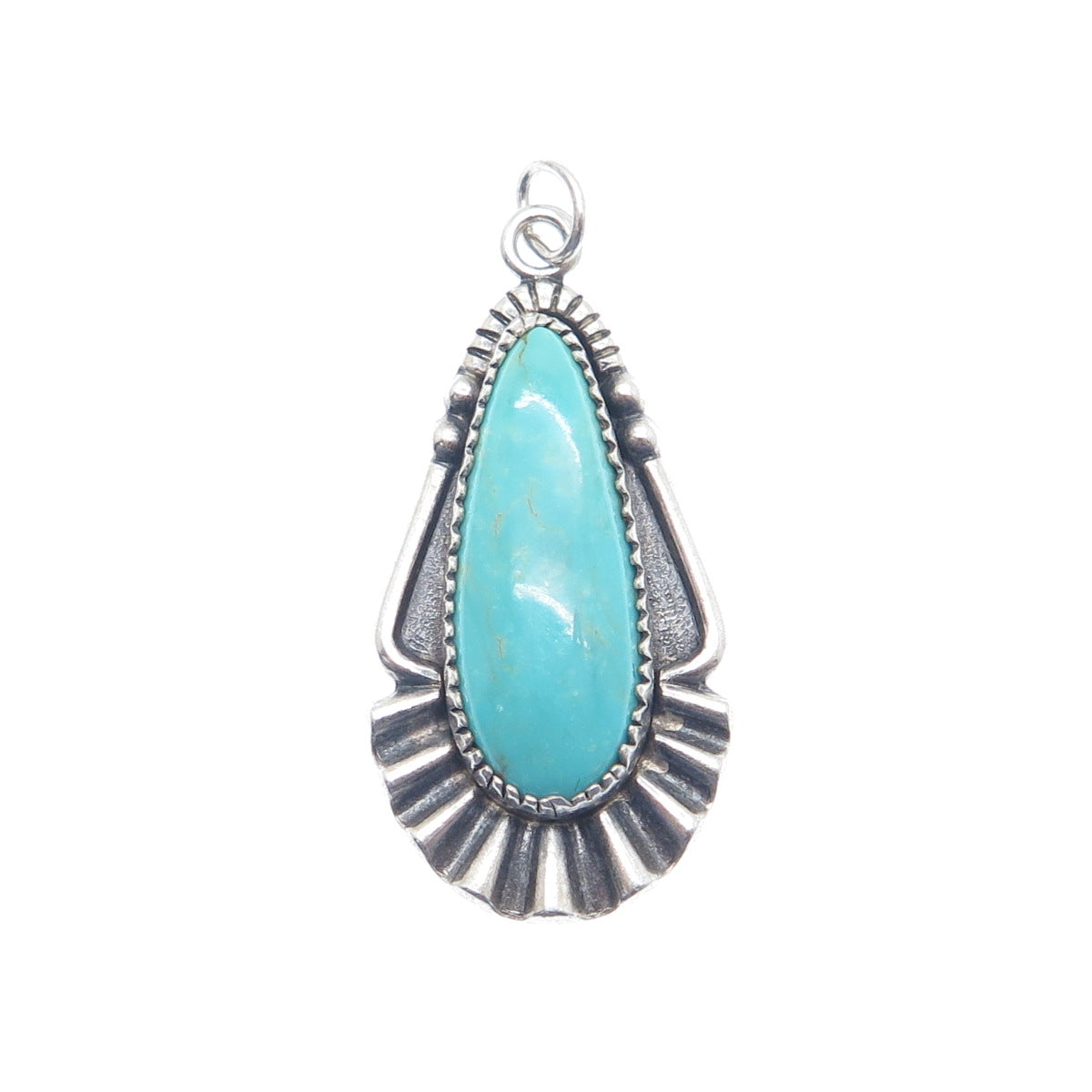 BELL TRADING POST Old Pawn 925 Sterling Vintage Lone Mountain Turquoise Pendant