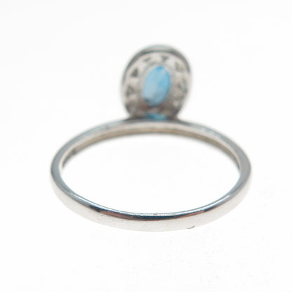 925 Sterling Silver Real Round-Cut Diamond & London Blue Topaz Ring Size 7.25