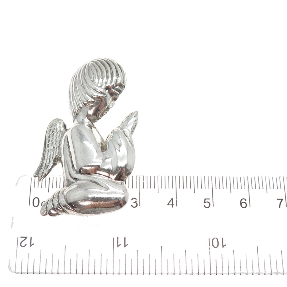 925 Sterling Silver Vintage Praying Angel Oxidized Pin Brooch / Pendant