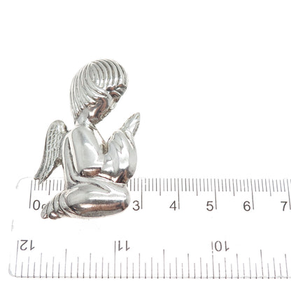 925 Sterling Silver Vintage Praying Angel Oxidized Pin Brooch / Pendant