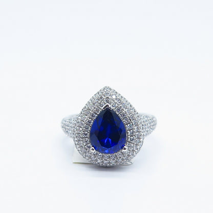 925 Sterling Silver Swarovski White Chrystal Lab-Created Sapphire Ring Size 6.75