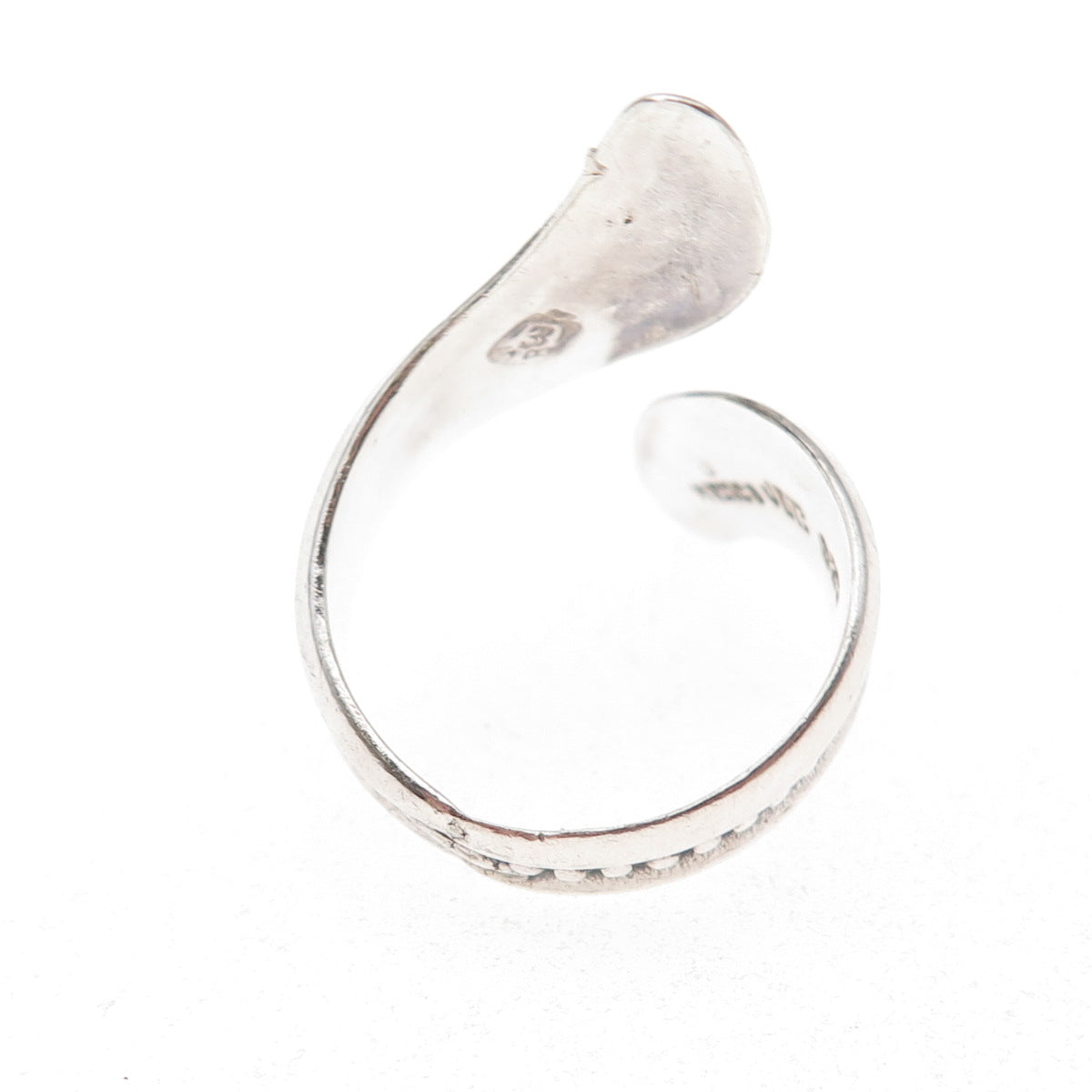 925 Sterling Silver Vintage Mexico Beaded Oxidized Bypass Ring Size 9.5