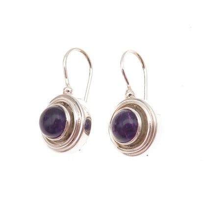 DOUG PAULUS 925 Sterling Silver Vintage Real Amethyst Modernist Earrings