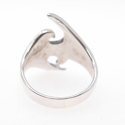 925 Sterling Silver Vintage Modernist Flame Oxidized Ring Size 9.75