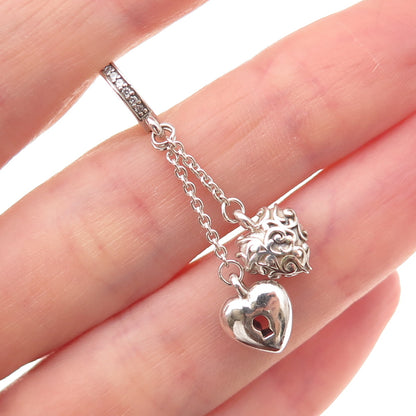 Pandora 925 Sterling Silver Round-Cut C Z Lock & Heart Dangle Charm