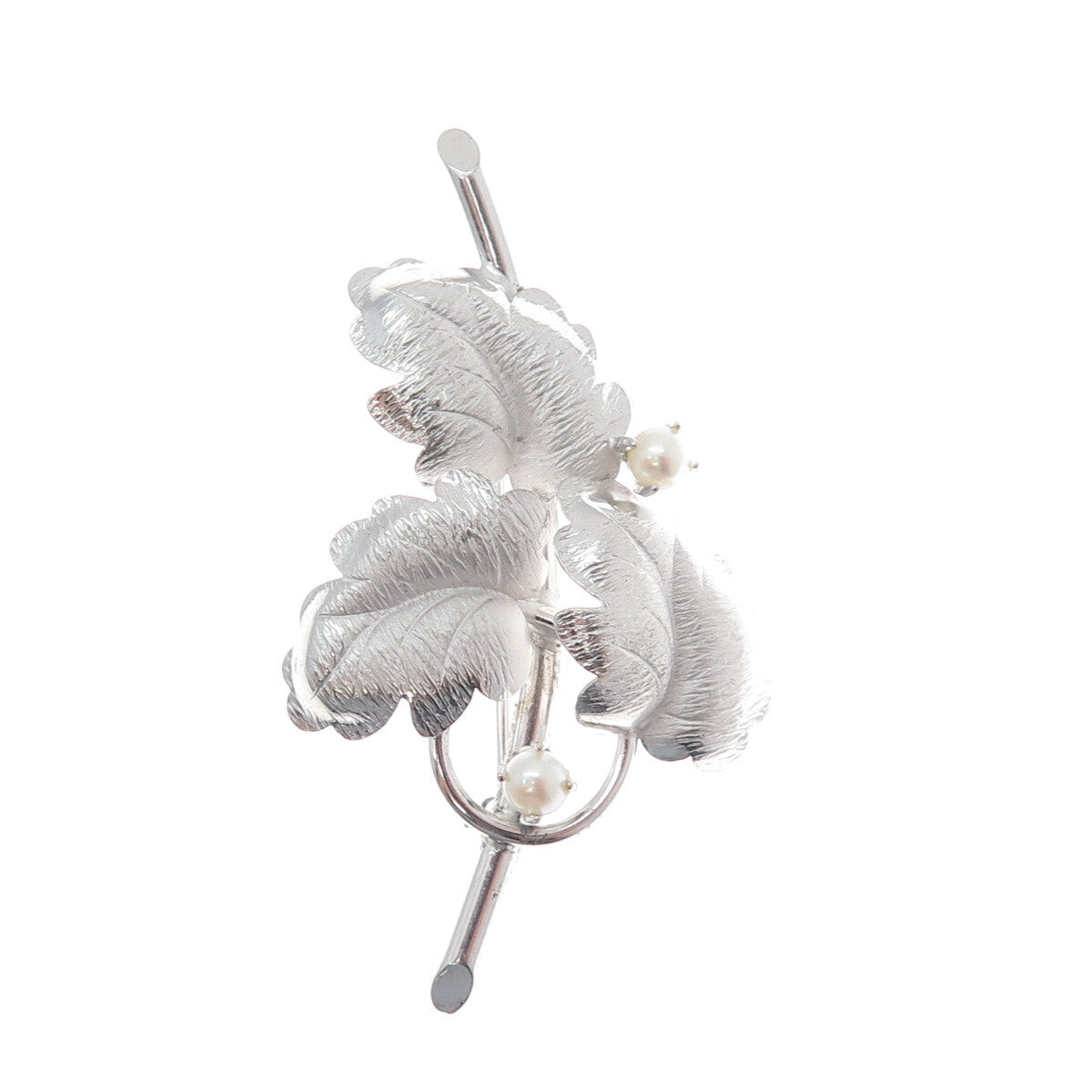 CARL ART 925 Sterling Silver Antique Art Deco Real Pearl Floral Leaf Pin Brooch