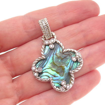 Whitney Kelly Sterling Vintage MOP Abalone Shell & C Z Floral Dual Sided Pendant