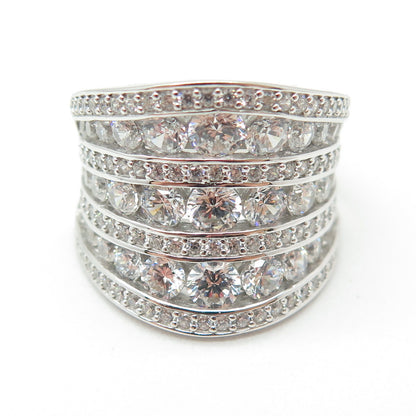 925 Sterling Silver Graduated Round-Cut C Z Wavy Ring Size 8