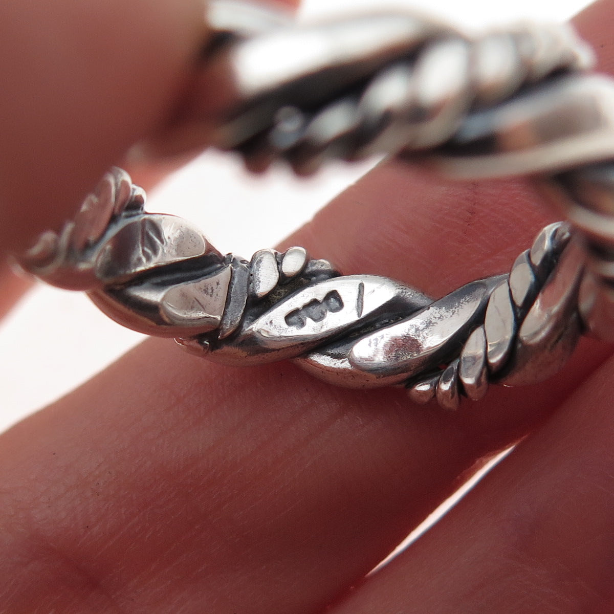 925 Sterling Silver Vintage Twisted Oxidized Band Ring Size 9.75