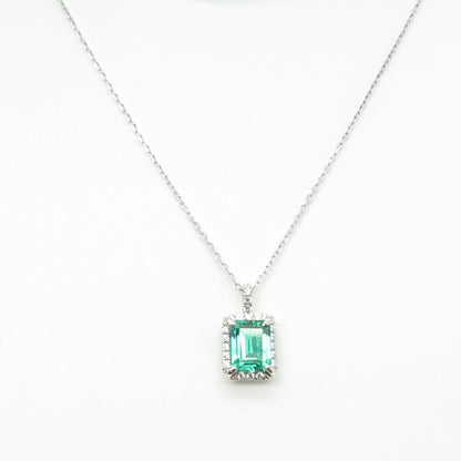 925 Sterling Silver Emerald & Round-Cut C Z Cable Chain Necklace 16-18"