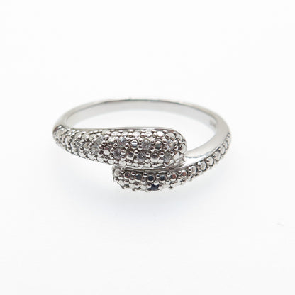 925 Sterling Silver Real Sapphire & White Topaz Bypass Ring Size 7.25