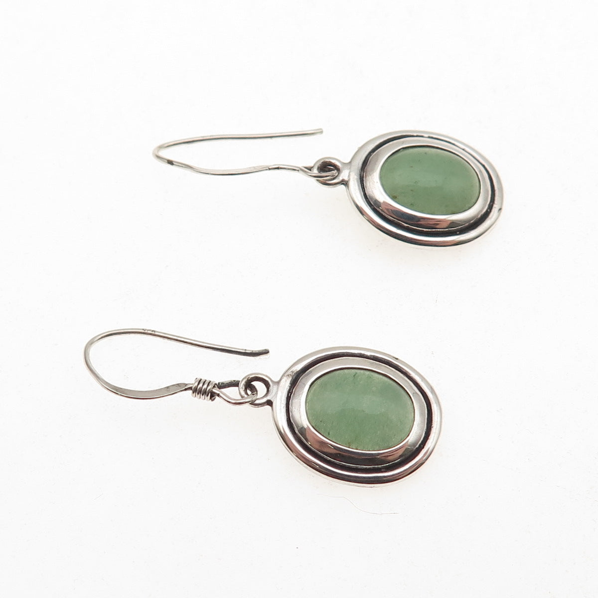 Morning Sun 925 Sterling Silver Vintage Real Jade Oxidized Dangle Earrings