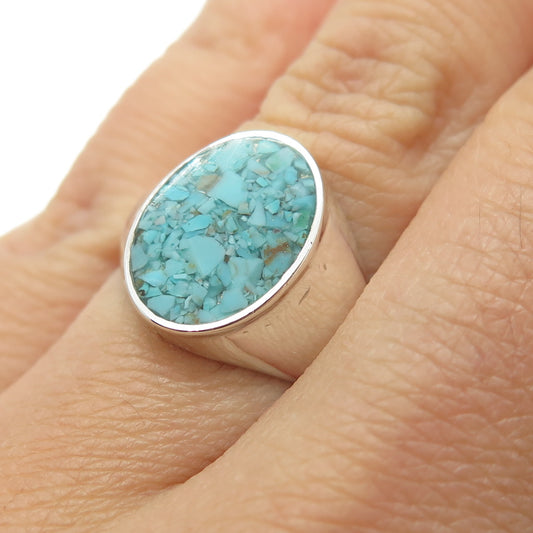 STULLER 925 Sterling Silver Vintage Real Turquoise Inlay Signet Ring Size 7.25