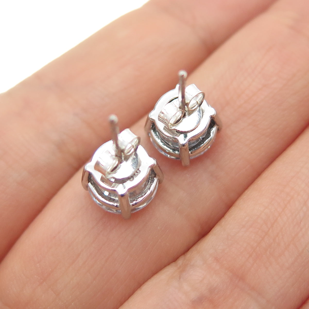 925 Sterling Silver Round-Cut C Z Stud Earrings